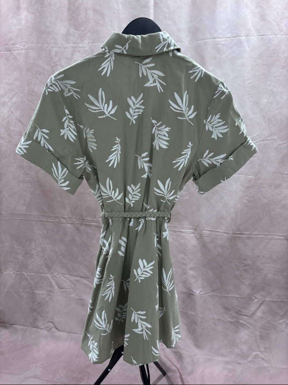 Zara Olive Green Short Sleeve Floral Tie-Waist Mini Dress - Picture 6 of 7